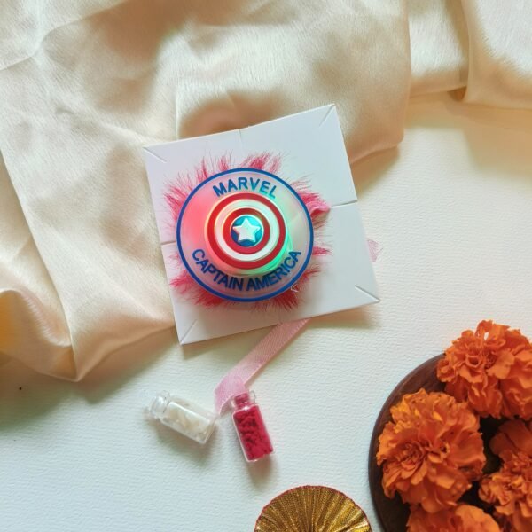 Tiny Avenger – Soft Captain America Rakhi (with Light) for Infants - Image 2