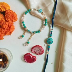 Turquoise Ties – Bhai Bhabhi Rakhi Combo