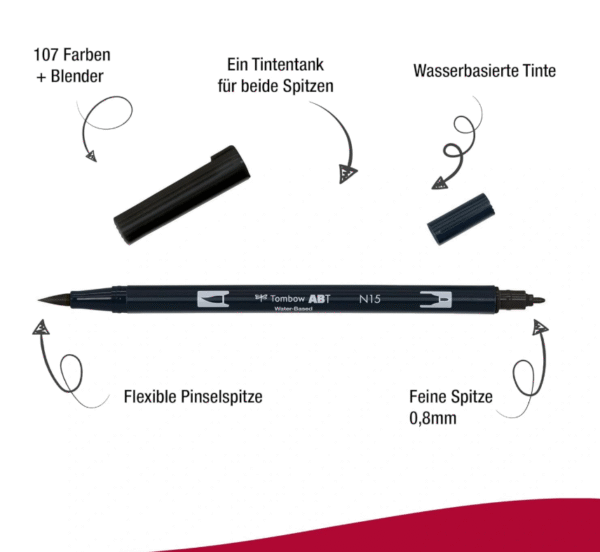 Tombow Dual Brush Pen, Black - Image 2