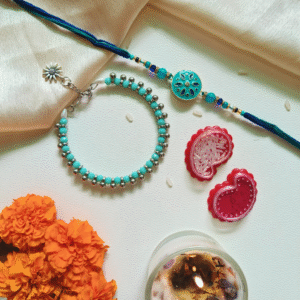 Turquoise Bloom – Rakhi & Bracelet Combo