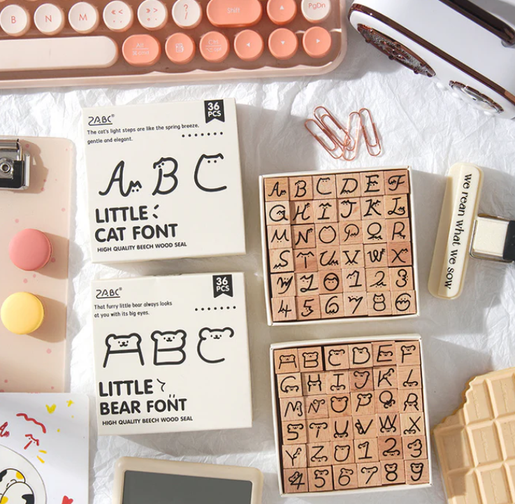 Wooden Cat Alphabet Stamps