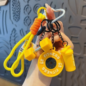 Fitness-Inspired 3D Keyring with Dumbbell, Weight Plate & Shaker